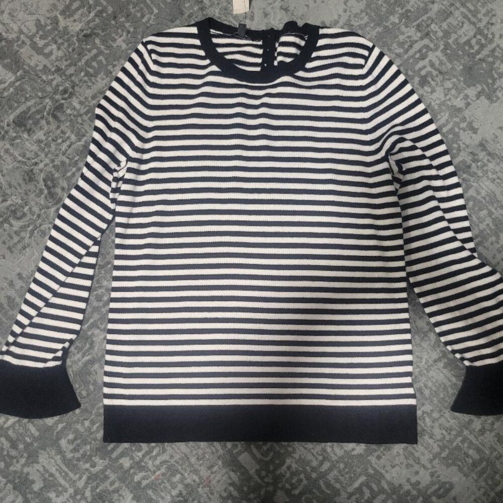 NWT Talbots Blk & White Stripe Lambswool Pullover Sweater Sz Med MSRP $80